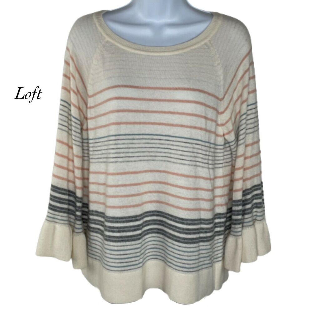 LOFT Multicolor Striped Crew Neck Sweater
